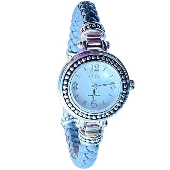Nwot Ecclissi Sterling Silver and Leather Analog Watch - Picture 1 of 8